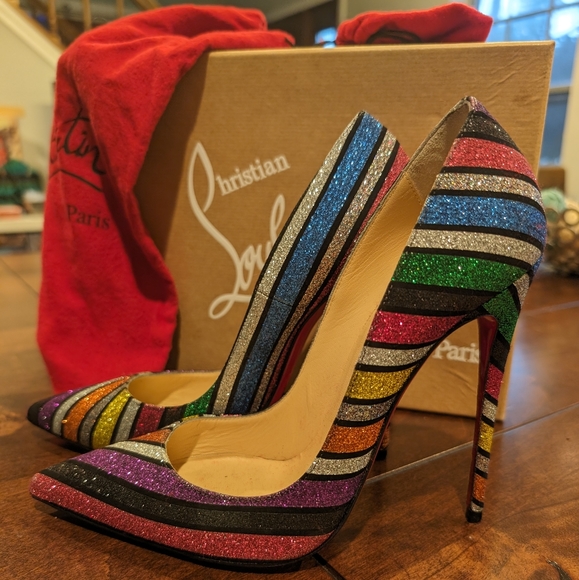 Gorgeous Christian Louboutin So Kate Stripey Glitter Multi Sz 38.5/ 8 - Picture 3 of 16